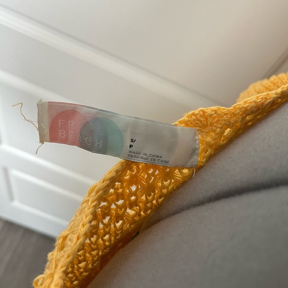 Free People Beach Mykonos Open Knit Mini Sweater Dress in Yellow Size Small - Picture 11 of 11